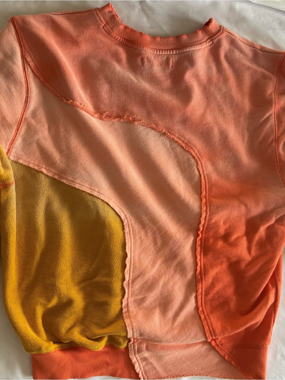 We The Free Colorblock Coral Pink Orange + Mustard Yellow Sweatshirt - Picture 2 of 5